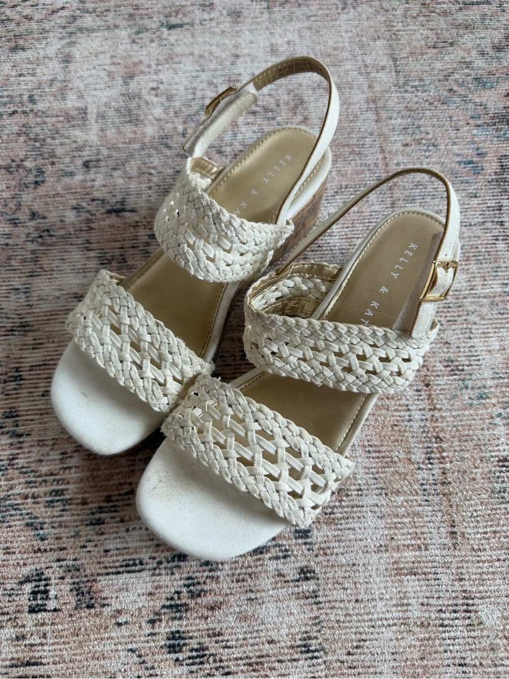 Kelly & Katie Cream Woven Wedge Sandals girls 5